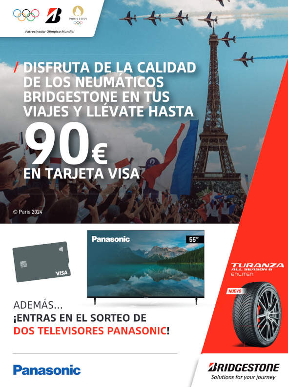 Consigue una VISA de hasta 90€ al montar neumáticos Bridgestone promocionados