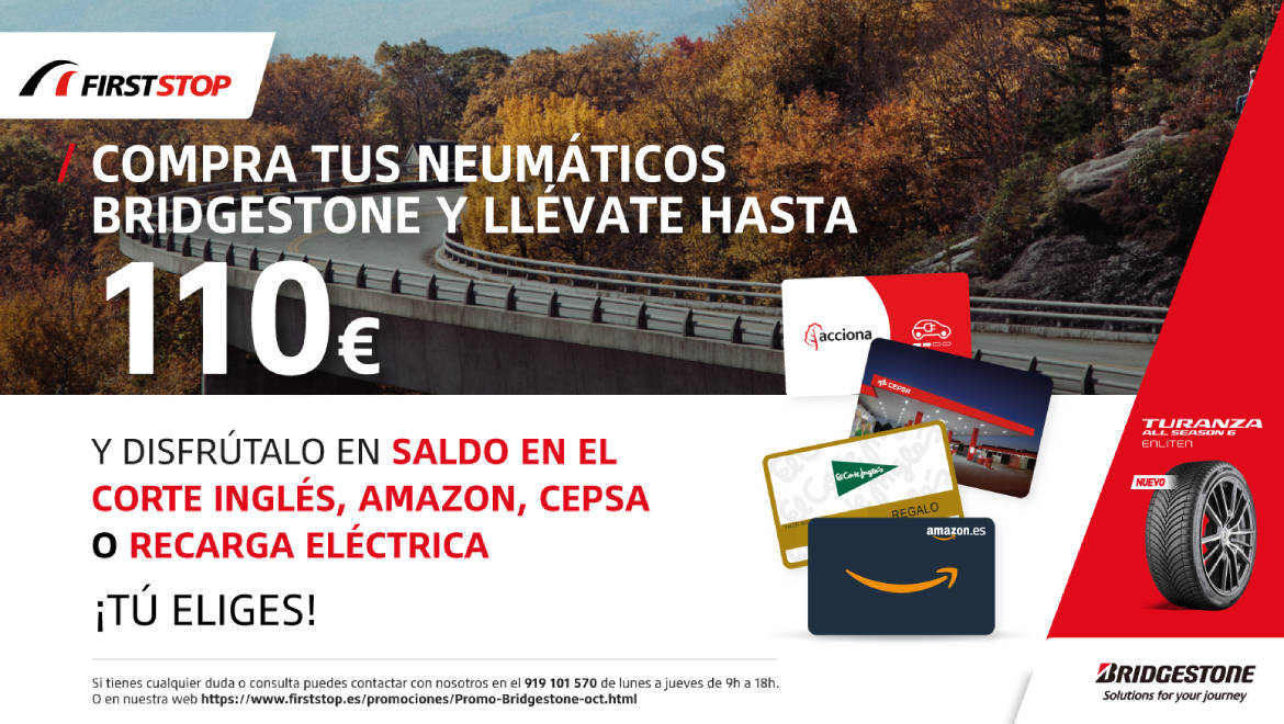 Llévate hasta 110€ con tu cambio de neumáticos Bridgestone